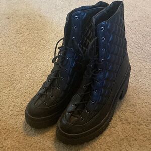 Quilted lace up booties